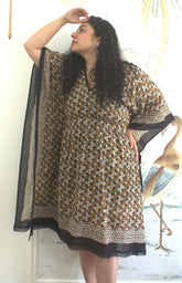 Ochre geometric short kaftan dress